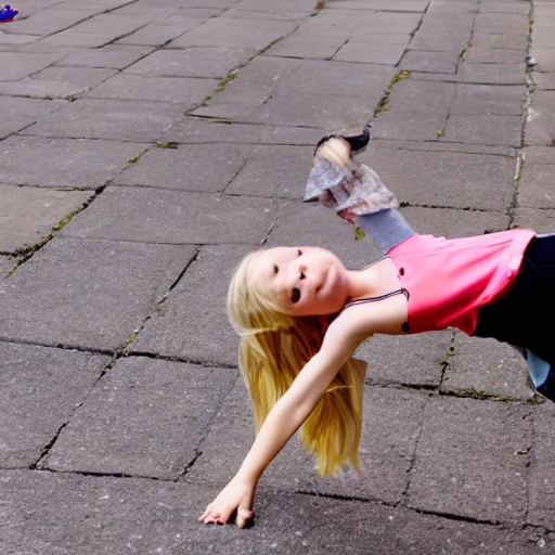 young blond girl breakdance , Trippy