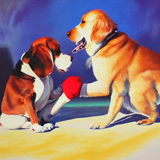 dog fighter cute bad , Oil Painting