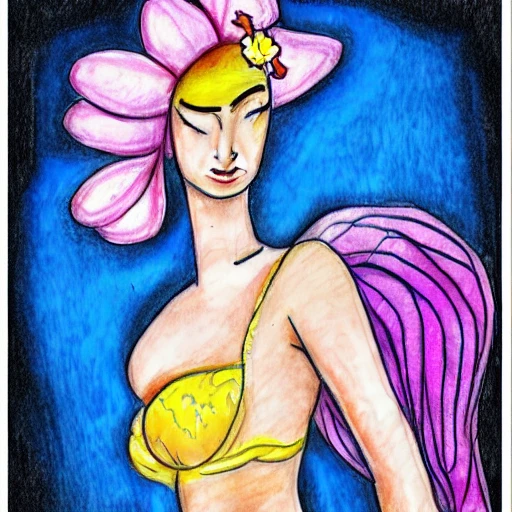 flower woman sexy hot power , Pencil Sketch, Cartoon, Water Color