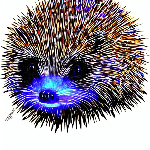 Trippy digital painting of a hedgehog with bioluminescent quills