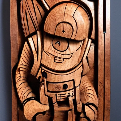 Wood carving of an intergalactic DJ