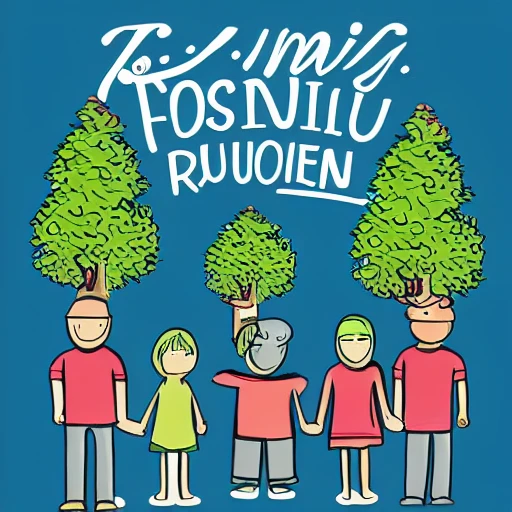 t-shirt design for family reunion with stick figures and a full color tree