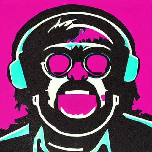 cool synthwave dj chimp stencil