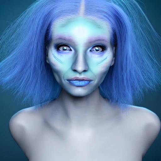 Beautiful female alien with jelly fish hair, blue skin, 3D, Sci ...