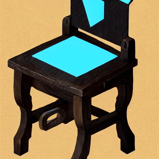 a digital painting of an isometric medieval wooden fantasy chair on a plain black background by justin gerard, paul bonner, 2 d game art, isometric, highly detailed, pale blue backlight, digital art, artstation hd 