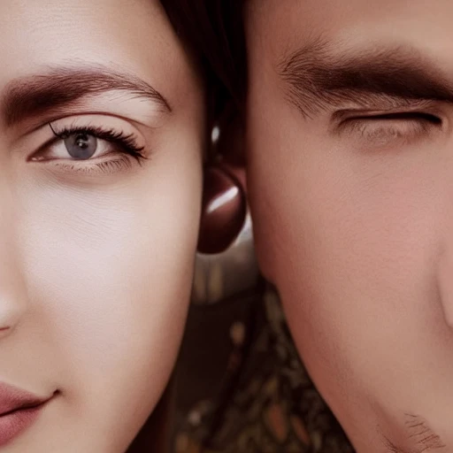 a beautiful highly detailed futuristic, hyper-realistic,side close up portrait of couple, couple = (male and female)