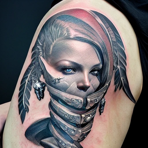  tattoo silver vixen by greg rutkowski, by giger, by maxim verehin , Water Color