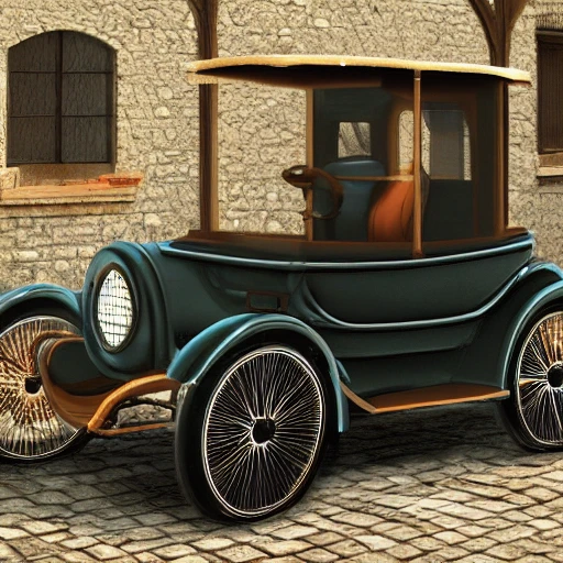 An electric car in the Middle Ages, photorealistic