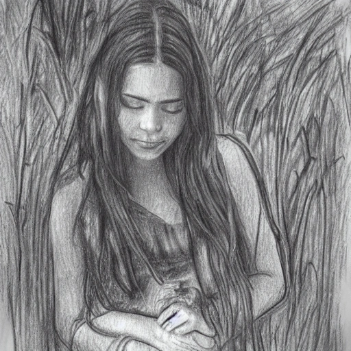 pencil sketch of sad girl
