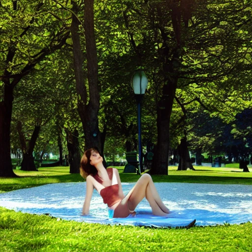 a beautiful woman in park, bathing the sunshine, photo