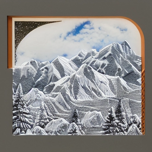 animals and mountain, winter environment, paper cut art, very detailed, 8k