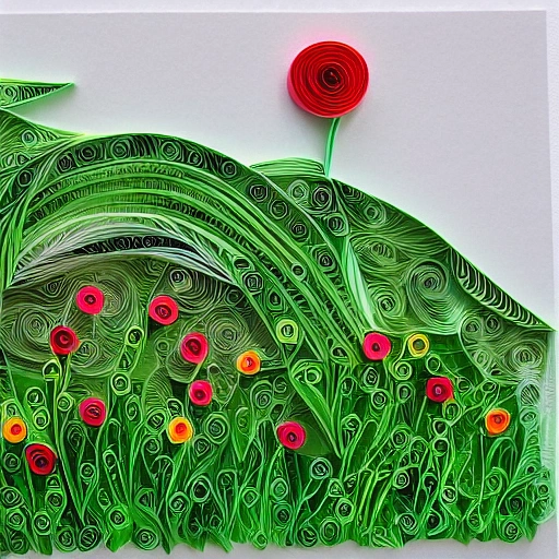 grassland environment, paper cut art, paper quilling, very detailed, artstation