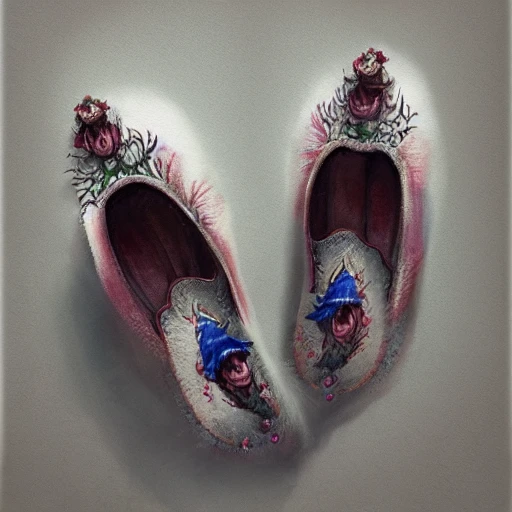 book illustration of (a pair of Slippers), concept, d & d, high fantasy, detailed, digital art, artstation, smooth, sharp focus, fantasy, intricate, elegant, highly detailed, digital painting, concept art, illustration, artstation trending, pixiv, deviantart, (((white background))), Water Color