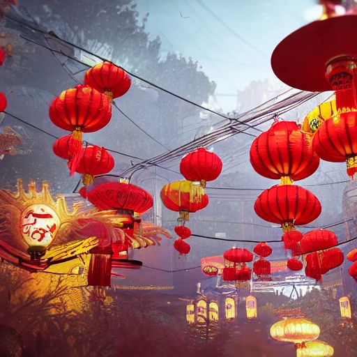 howie lee celebrate chinese new year with dad mom and grandfather , extremely detailed, intricate, olumetric lighting, hyper realistic, concept art, awarding winning photography, octane render