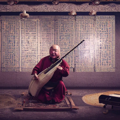 howie lee, beijing musician in studio, old music instrument, chinese man, in front of a lake , party , extremely detailed, intricate, olumetric lighting, hyper realistic, concept art, awarding winning photography, octane render