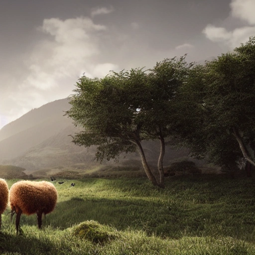 yunnan, grassland, sheep, extremely detailed, intricate, olumetric lighting, hyper realistic, concept art, awarding winning photography, octane render