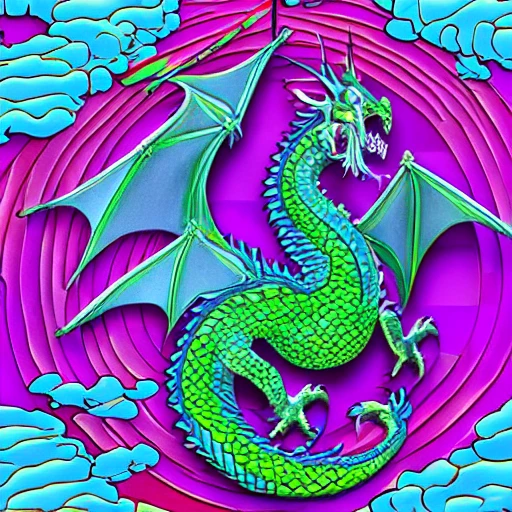 flying dragon, 3D, Trippy, 
