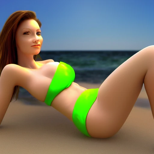 3d, rendered, gorgeous woman in bikini on the beach big boobs sm 