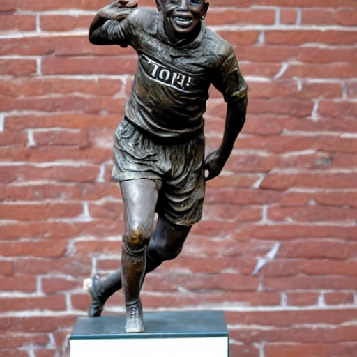 creepy wonky bronze sculpture of Pelé