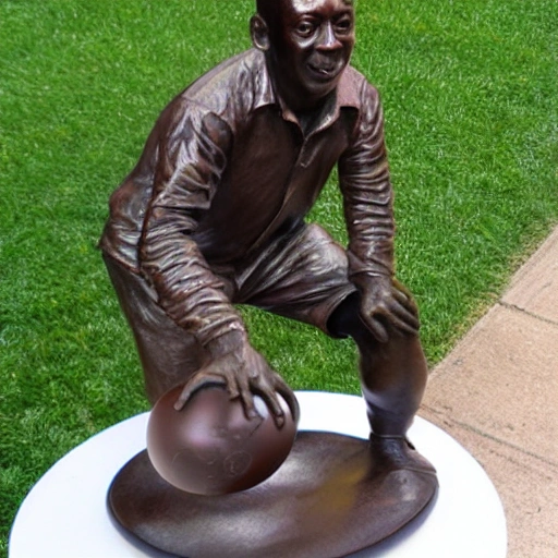 creepy wonky bronze sculpture of Pelé