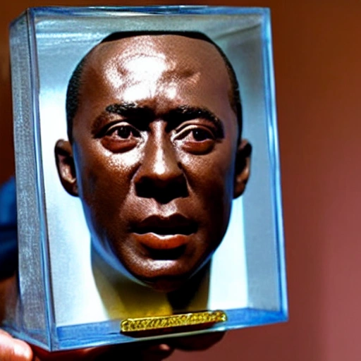 a bust of Pelé made from translucent rock candy