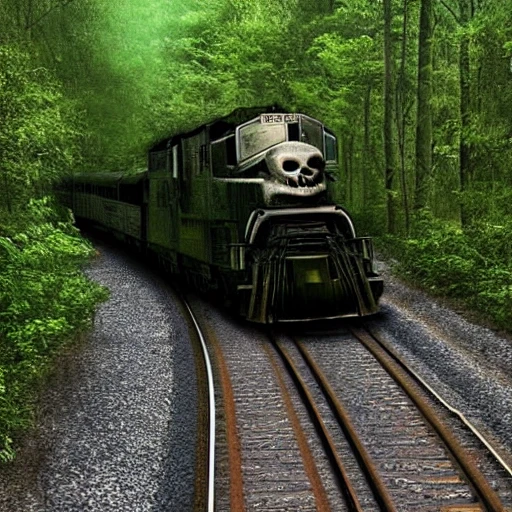 scary demon train with spider legs in a large dark forest