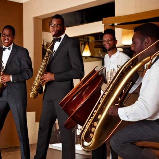 jazz quartet black men playing music in restaurant