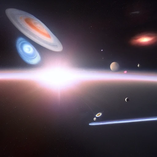 ultra realistic spacescape photo of a large spaceship carrier, leaving orbit from a ringed gas giant blue in color, that has a great red spot like Jupiter and rings like Saturn, the carrier is surrounded by smaller fighters flying in formation with the carrier, cinematic lighting, octane render,  3D