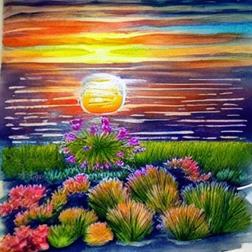 Happy 2023 message, sunrise, Beautiful light, Water and plants. Nice color scheme, soft warm color, Beautiful detailed, Water Color