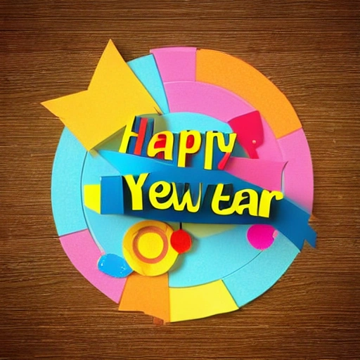 Happy New Year message, paper cut craft,  paper cut illustration, , colourful, 3D render,