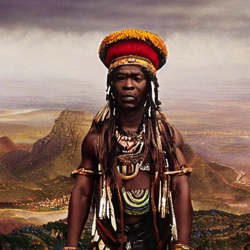 zulu chief shaka, south african president, cinematic brilliant stunning intricate meticulously detailed dramatic atmospheric matte painting