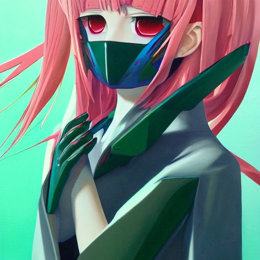Hypermaximalist photorealistic futuristic surrealism, anime, Zero Two (Darling In The FranXX), long shot, full body, green eyes, symmetric face, happy, joyful, love,  award winning, delicate, highly detailed face, professional concept art, elegant, highly detailed 3d painting, smooth, deep colors, sharp focus, illustration