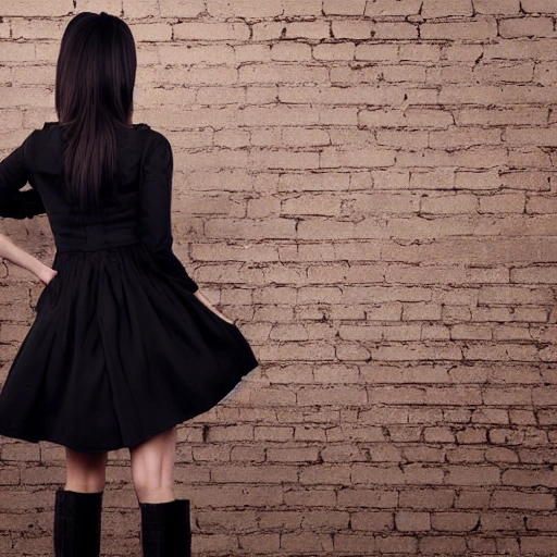 Foto of a Young lady with a black dress, realistic, With black boots 