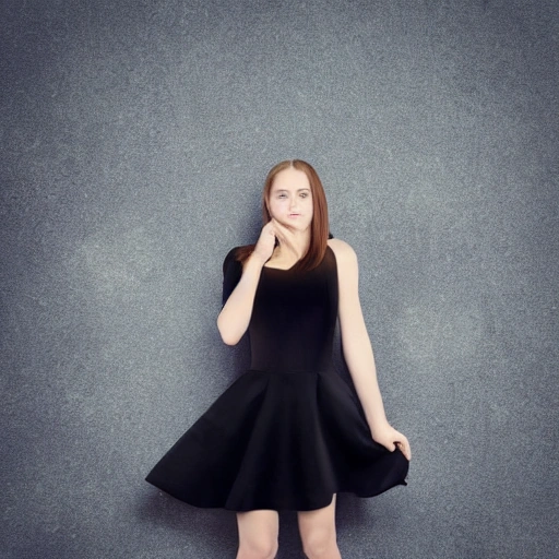 Foto of a Young lady with a black dress, realistic, With black boots, Perfect face 