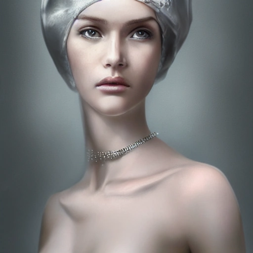 hyper realistic portrait of sexy girl, having a feather cap, a choker and luxurious necklaces, slender and slim, perfect naked breast, detailed eyes, coherent symmetrical face, digital art, perfect anatomy, hyper detailed, highly intricate, concept art, award winning photograph, rim lighting, sharp focus, 8k resolution wallpaper, smooth, denoise