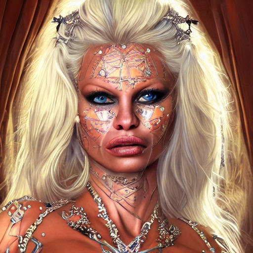 Pamela Anderson as space princess, ornate jewelry, ultra realistic, concept art, elegant, ((intricate)), ((highly detailed)), (((depth of field))), ((professionally color graded)), detailed eyes, coherent symmetrical face, digital art, perfect anatomy, hyper detailed, highly intricate, concept art, award winning photograph, rim lighting, sharp focus, 8k resolution wallpaper, smooth, denoise, art by artgerm and greg rutkowski and alphonse mucha