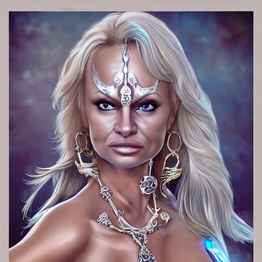 Pamela Anderson as space princess, ornate jewelry, ultra realistic, concept art, elegant, ((intricate)), ((highly detailed)), (((depth of field))), ((professionally color graded)), detailed eyes, coherent symmetrical face, slender and slim, perfect naked breast, digital art, perfect anatomy, hyper detailed, highly intricate, concept art, award winning photograph, rim lighting, sharp focus, 8k resolution wallpaper, smooth, denoise, art by artgerm and greg rutkowski and alphonse mucha