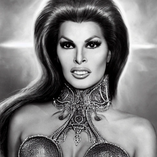 Raquel Welch as space princess, ornate jewelry, ultra realistic, concept art, elegant, ((intricate)), ((highly detailed)), (((depth of field))), ((professionally color graded)), detailed eyes, coherent symmetrical face, slender and slim, big flowing hair, perfect naked breast, digital art, perfect anatomy, hyper detailed, highly intricate, concept art, award winning photograph, rim lighting, sharp focus, 8k resolution wallpaper, smooth, denoise, art by artgerm and greg rutkowski and alphonse mucha, 3D