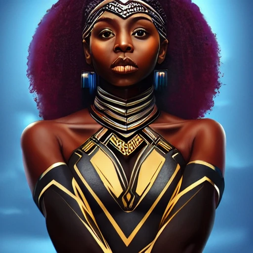 Wakanda, portrain of a beautiful lady, royalty, 8k resolution, hyper realistic, ultra realistic, perfect body.
