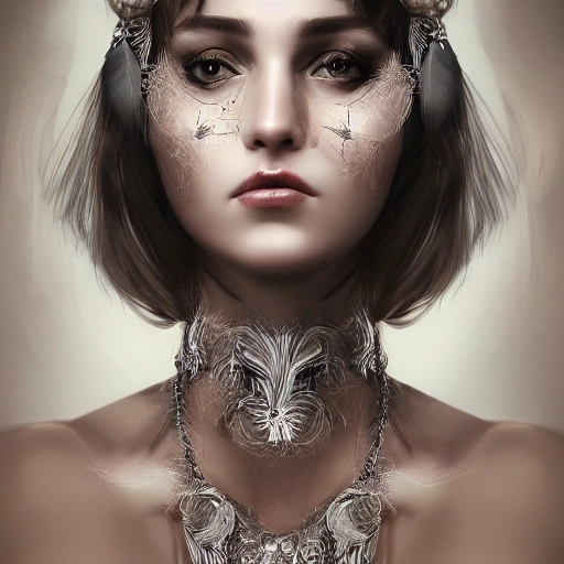 hyper realistic portrait of sexy girl, having a feather cap, a choker and luxurious necklaces, slender and slim, perfect naked breast, detailed eyes, coherent symmetrical face, digital art, perfect anatomy, hyper detailed, highly intricate, concept art, award winning photograph, rim lighting, sharp focus, 8k resolution wallpaper, smooth, denoise