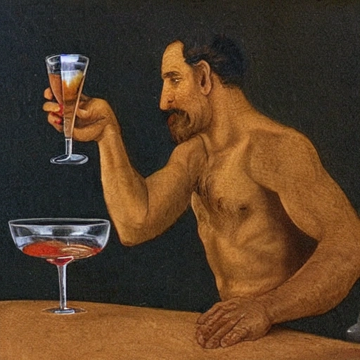 a man steering macrogol in a glass of water for his girlfriend, detailed and intricate 