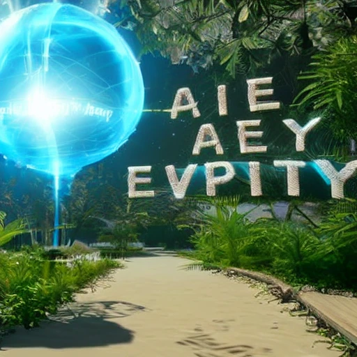 A vision of paradise, Unreal Engine, write "2023", write "happy new year", samsung, artificial intelligence