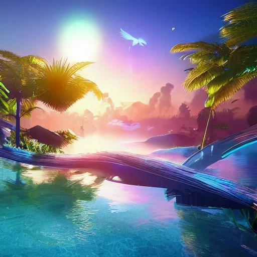 A vision of paradise, Unreal Engine, write "2023", write "happy new year", samsung