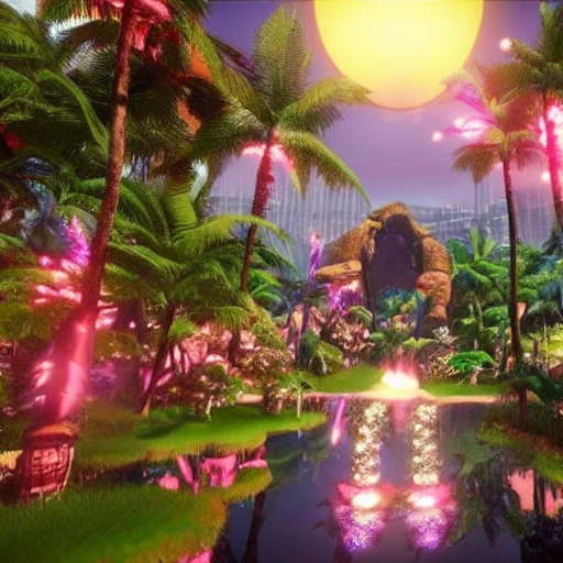 A vision of paradise, Unreal Engine, The word "2023" and "Happy" and "new year" must come out in english