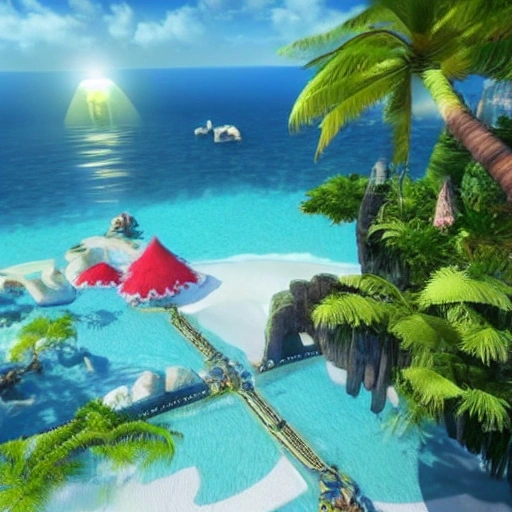 A vision of paradise, Unreal Engine, The word "2023" must come out, The word "HAPPY NEW YEAR" must come out