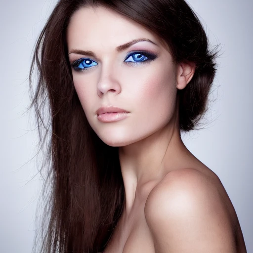 portrait of a beautiful brunette woman with blue eyes