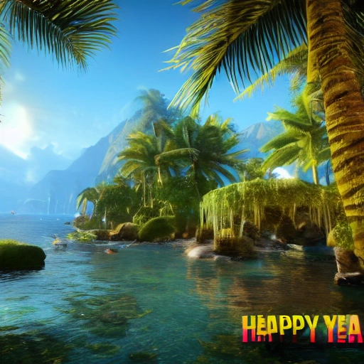 A vision of paradise, Unreal Engine, The word HAPPY NEW YEAR must come out