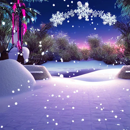 A vision of paradise, Unreal Engine, The word "HAPPY NEW YEAR" must come out, SAMSUNG Style, winter, snow