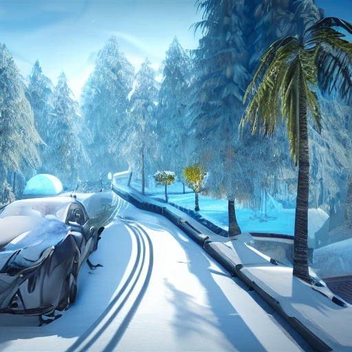 The word 2023 must come out, A vision of paradise, Unreal Engine, SAMSUNG Style, winter, snow