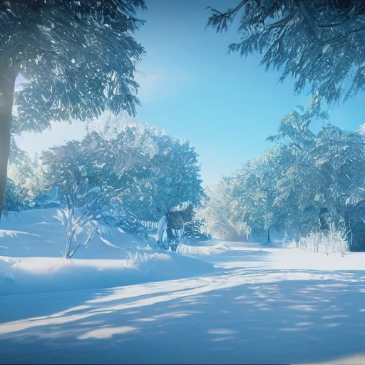 A vision of paradise, Unreal Engine, SAMSUNG Style, winter, snow, The word HAPPY NEW YEAR must come out,